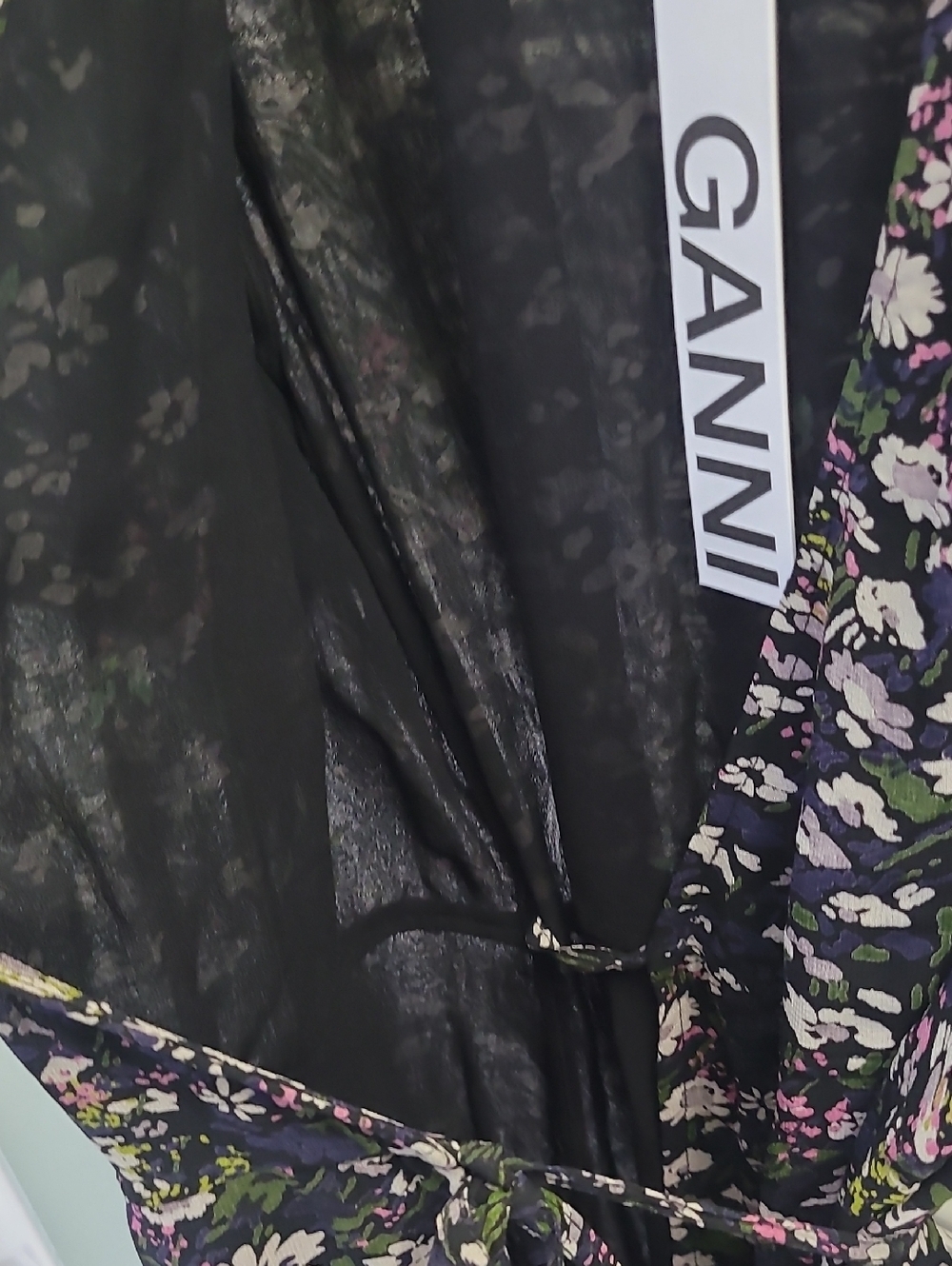 GANNI Crepe Wrap Dress EU34 US4 S Floral Print Asymmetric V-Neck NWT - Picture 9 of 13